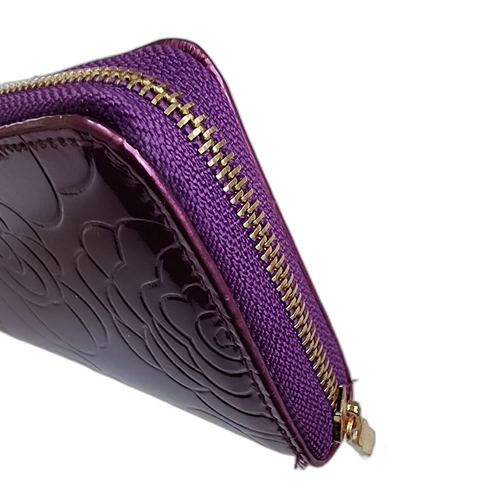 Sehra Collection Purple Floral Patent Leather Zip Around Clutch Wallet - Picture 5 of 7